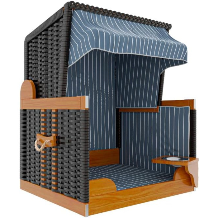 Клітка-лежанка для собак Outgarden з дерева, з водою/мискою та захисним чохлом | Чорна з блакитно-білим | Для маленьких собак