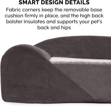Ортопедичне собаче ліжко Furhaven для великих та середніх собак знімний, пральний чохол та двостороннє пінополіуретанове подушка, для собак до 34 кг – Luxury Edition з штучного хутра та замші – L 86 x B 107 x H 33 см, сірий колір (Luxury Edition з штучног