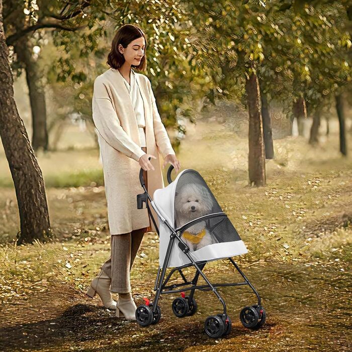 Дитяча коляска для собак та котів OHMG 3 в 1, сіра, складна, з EVA-колесами, для маленьких та літніх тварин, з тримачем для напоїв