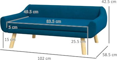 Диван для собак PawHut з м'яким подушкою, лежанка для тварин з дерев'яним каркасом, знімний та пральний чохол, для середніх та великих собак, блакитний