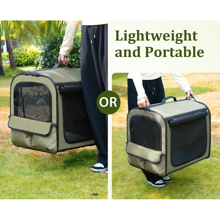 Pecute Розширювана переноска для котів та маленьких собак, переноска-трансформер, 61 x 52 x 45 см, для подорожей, темно-сірий, темно-зелений