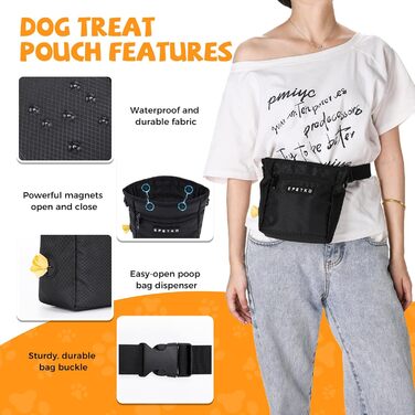 Чорна сумка для ласощів для собак великого об'єму з регульованим ремінцем та міцним магнітним закриттям