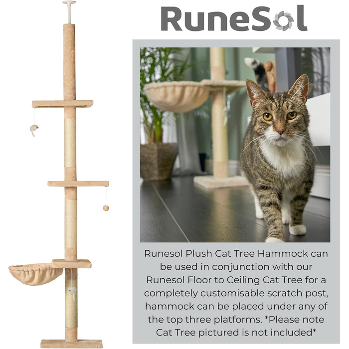 Підвісна лежанка для котів Runesol Beige, металевий каркас 40см, плюшеве покриття, для котячого комплексу