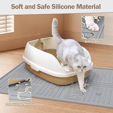 Килимок для котячого туалету GentleDog, великий, силіконовий, 87,1 x 63 см, сірий, вологостійкий