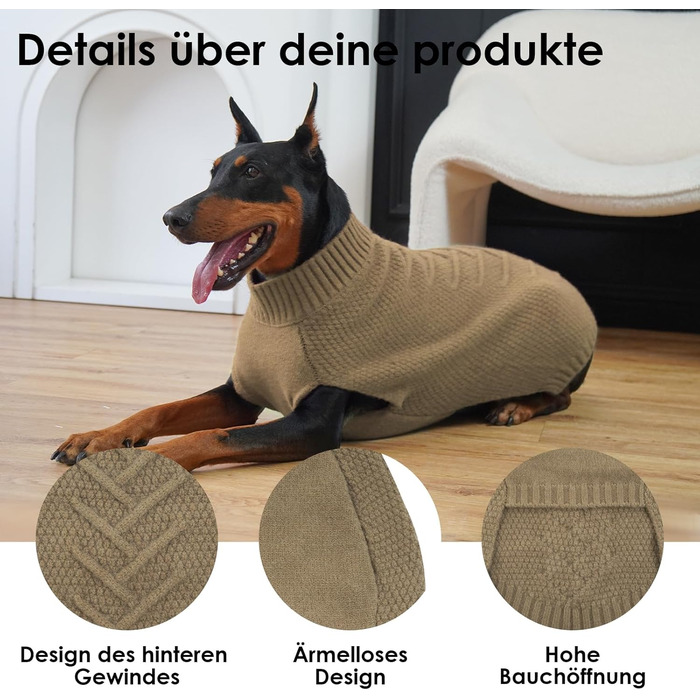 Пуловер для собак великих порід, в'язаний, еластичний, флісовий, для німецької вівчарки, вітронепроникний, хакі, 4XL XXXXL