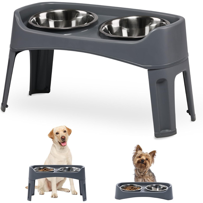 Набір з 2 підіймальних мисок для собак Iris Ohyama PEF-L, сірий, L29 x B57 x H31 см