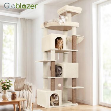 Комплекс для котів Globlazer Beige XXL (203 см) для 4-6 великих котів: будиночок, платформа, іграшки