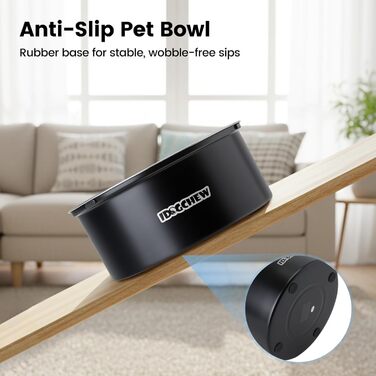 Миска для собак IDOGCHEW 3L з нержавіючої сталі, проти проливання, з антиковзним дном, чорна