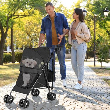 Візок для собак та котів YITAHOME Bis 11,3kg, чорний: складаний, з EVA-колесами, кошиком, сіткою, тримачем для напоїв