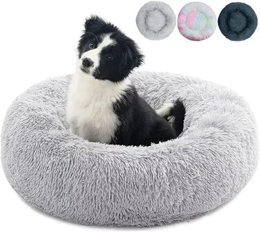 Кругле ліжко для собак та котів Zentaurus, плюшеве, м'яке та пухнасте (Світло-персиковий, 60 см) (Світло-сірий, 40 см)