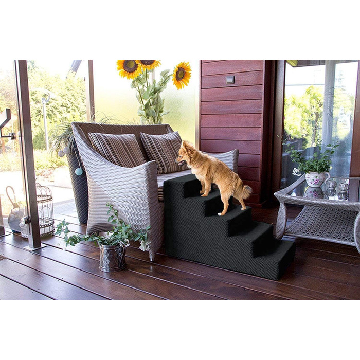 Сходинка для собак та котів 50 см | 5 сходинок | М'який плюшевий чохол | Чорний колір | Для ліжка та авто