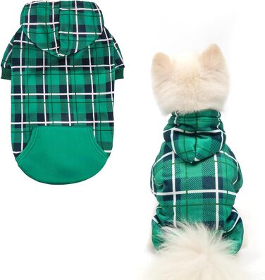 Теплий собачий светр з капюшоном у клітинку, британський стиль, отвір для повідка, одяг для собак Pitbull, зимовий одяг для всіх порід, цуценят, дівчаток та хлопчиків, котів, зелений, розмір Small