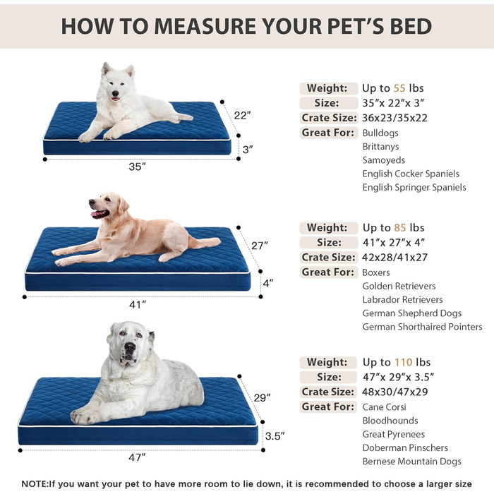 Ортопедичне собаче ліжко WNPETHOME XL, велике, вологостійке, знімний, пральний чохол, протиковзна підкладка, блакитне, 104 x 69 x 10 см