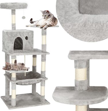 SPRINGOS Дряпка для котів з лежанкою і будиночком, 4 платформи, 145 см