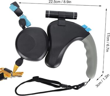 Подвійна собача шлейка, висувна шлейка з LED-підсвічуванням для двох собак, з фіксатором, регульована шлейка для домашніх тварин з двома головами, 9,8 футів, поворот на 360° без перекручування (Чорний)