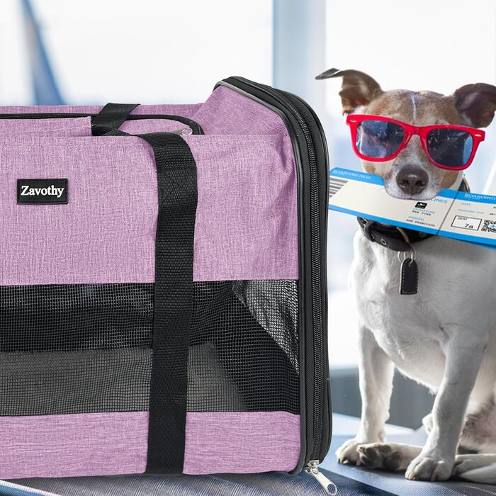Транспортна сумка для котів та собак Zavothy, дихаюча, складна, з регульованим плечовим ременем, знімний плюшевий килимок (фіолетовий, L)