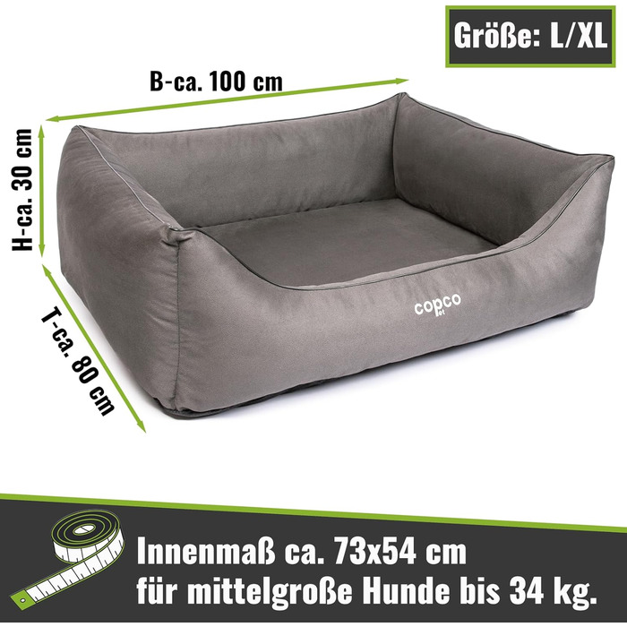 Ортопедичне собаче ліжко CopcoPet для великих собак, 100 x 80 см, антик-сірий колір, знімний чохол, неслизьке дно