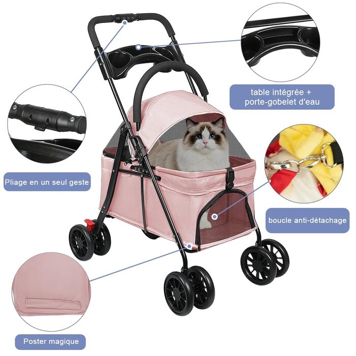 Дитяча коляска для собак та котів Homewell, складана, до 20 кг, рожева