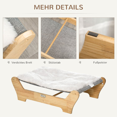 Гамак PawHut Cat Bed з каркасом для кішок 68x43x20см Підняте котяче гніздо з м'якою сосновою подушкою