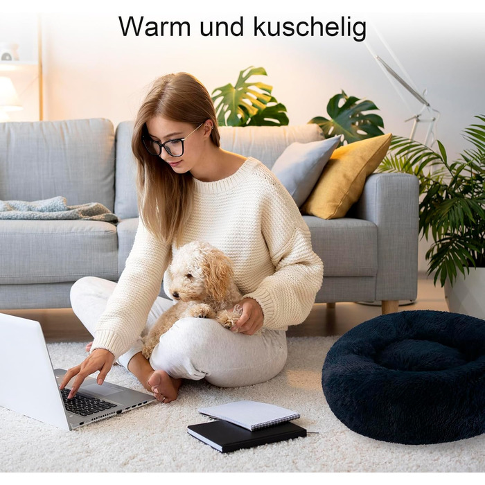 Крісло-лежанка для собак великих та середніх порід, 60 см Ø - М'яке та дихаюче ліжко для собак з неслизьким дном та піднятим бортиком, (76x76x27 см, Темно-синій)