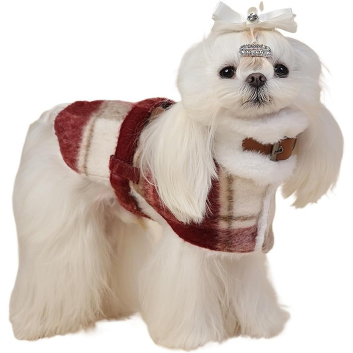 Вовняний теплий зимовий плащ для собак з червоним флісовим підкладкою, розмір L, червоний