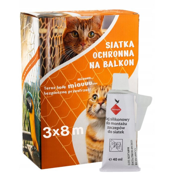 Захисна сітка на балкон для котів 3x8 м, комплект із клеєм та гачками
