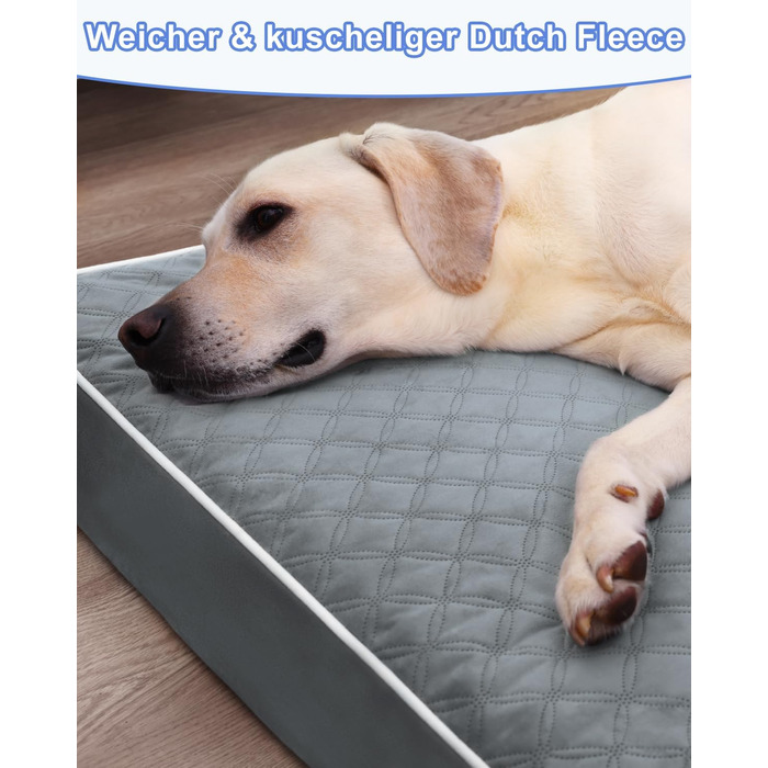 Ортопедичне ліжко для собак KSIIA, великі породи, 104x68x8 см, знімний матрац, миється, сіре