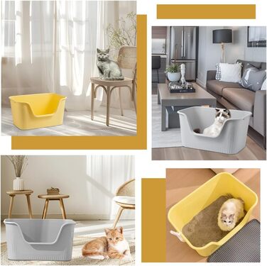 Відкритий лоток для котів Duscdesp 64x45x33 см з високим бортиком, сірий. Великий лоток для котів, без кришки, стійкий до розбризкування, підходить для великих котів та кошенят.