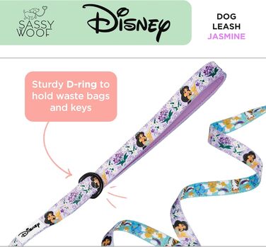 Повідок для собак Sassy Woof Disney Princess Jasmine, 152 см, з неопреновою ручкою, офіційна ліцензія, міцний і стильний, для малих і великих собак