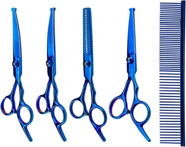 Набір професійних ножиць для грумінгу собак 6-в-1: прямі, зігнуті, для стрижки та розрідження. Ідеально для догляду за шерстю вашого улюбленця.