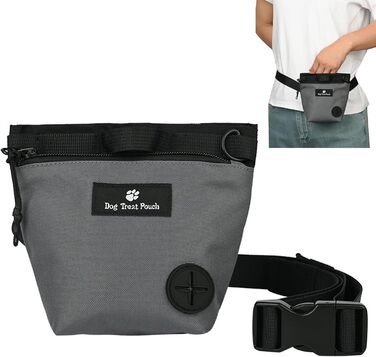 Сумка для ласощів для собак з магнітною застібкою, регульованим поясом, для тренувань, прогулянок на відкритому повітрі (сіра, з принтом тварин)