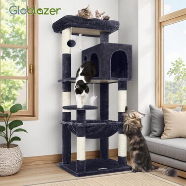Комплекс для котів Globlazer Kratzbaum з гамаком 45x40 см, будиночком, платформами, 137 см, темно-сірий