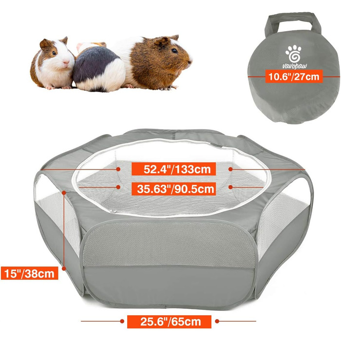 Клітка-манеж для дрібних тварин VavoPaw, сіра: для кошенят, цуценят, кроликів, хом'яків. Атмосвітлива сітка, водонепроникний матеріал, легко складається