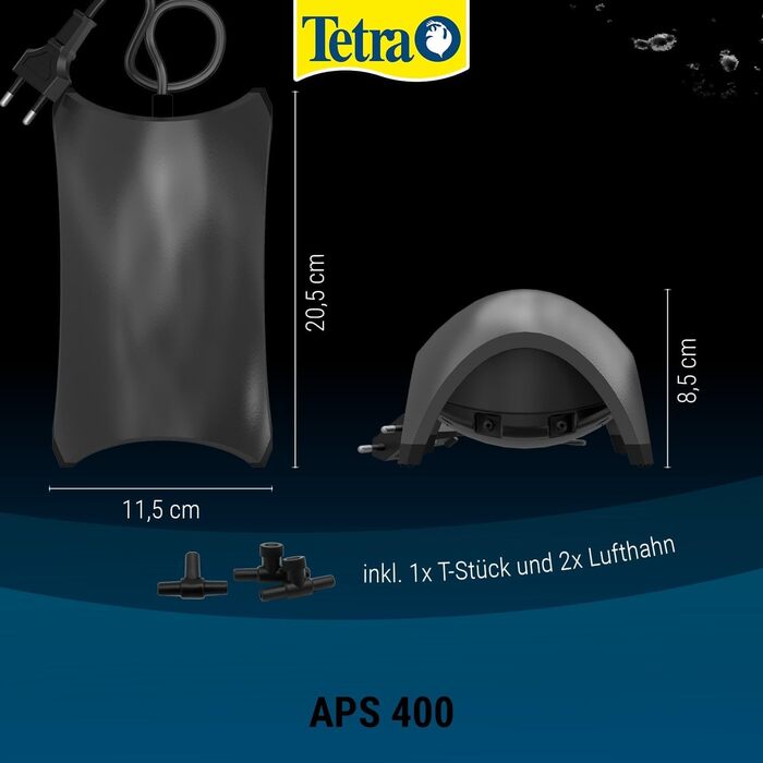 Tetra APS 400 - Тиха мембранна повітряна помпа для акваріумів 250-600 л, чорна