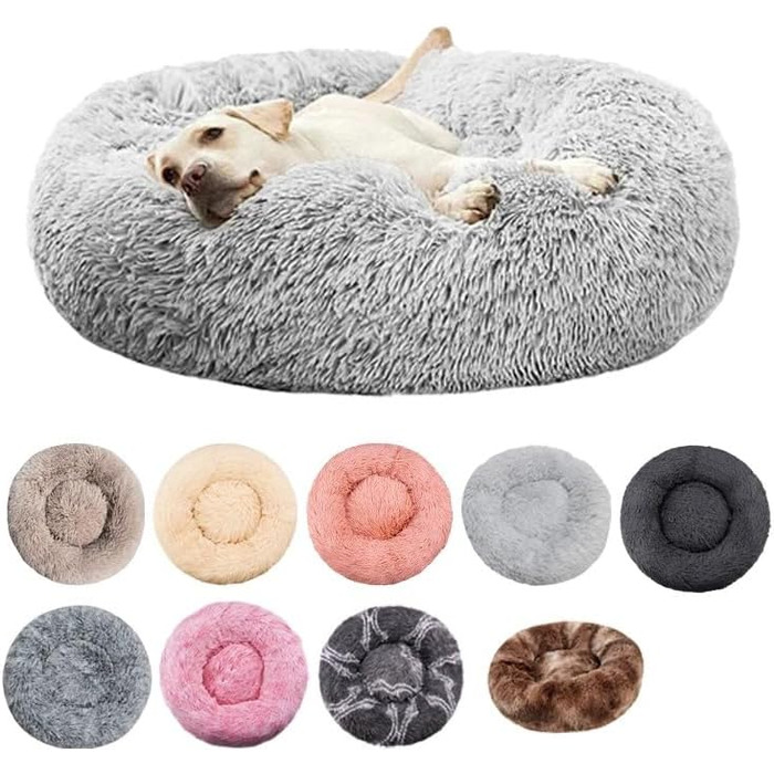 Кругле ліжко для собак та котів Zentaurus, плюшеве, м'яке та пухнасте (Світло-абрикосове, 60 см)