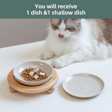 Набір керамічних мисок для котів Havnina (3 шт., білий): миски для їжі та води без дискомфорту від вусів, 14 см, широкий бортик, вінтажний лате