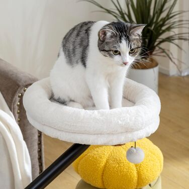 Ліжко-стіл для котів PawHut з обертанням на 360°, регульованою висотою, знімним та пральним покриттям, для котів до 6 кг, для дому та офісу, кремово-білий