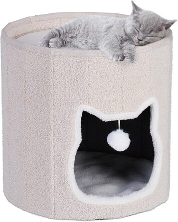 Будиночок для котів Relaxdays з подушкою та іграшкою, складаний, котяче укриття, тваринний дім, 40x39 см, бежевий