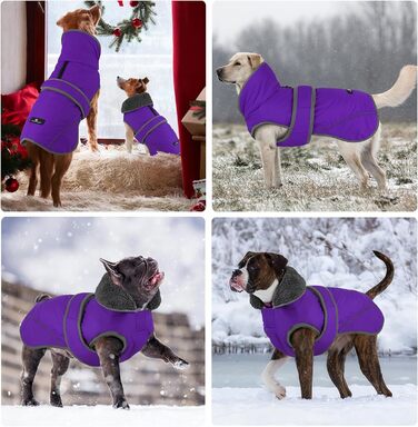 Зимовий теплий пуловер для собак Dogchee з флісовим коміром, куртка для собак, одяг для тварин, світловідбиваюча підкладка з флісу, теплий одяг для маленьких, середніх та великих собак, розмір XXXL (обхват грудей 88-113 см, довжина спини 70 см), фіолетови