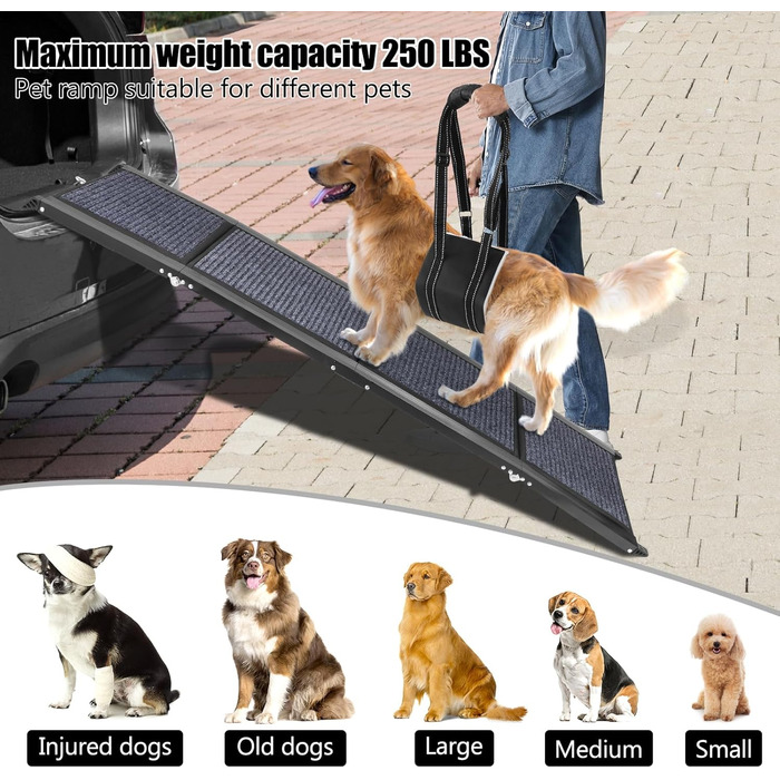 Рампа для собак у вантажівки та позашляховики, складна, 160 см, з килимком, для старих собак, 160 GY, довжина 158 см
