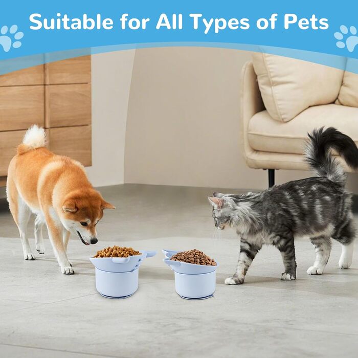 Підвищений годівниця для котів - годівниця для повільного годування, силікон, регульована висота, блакитна