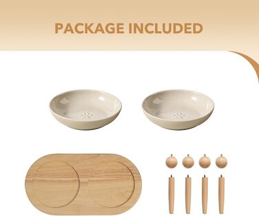 Миска для котів Havniva з підняттям, широка для вусів, протиковзна, з 2 підставками, регульована, комплект (2 миски + підставки, Vintage Latte)