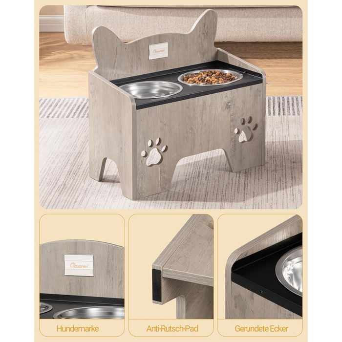 Підвищені годівниці для собак Hzuaneri з нержавіючої сталі, набір з 2 шт., антивитікаючі, для великих та середніх собак, Greige PB07105B