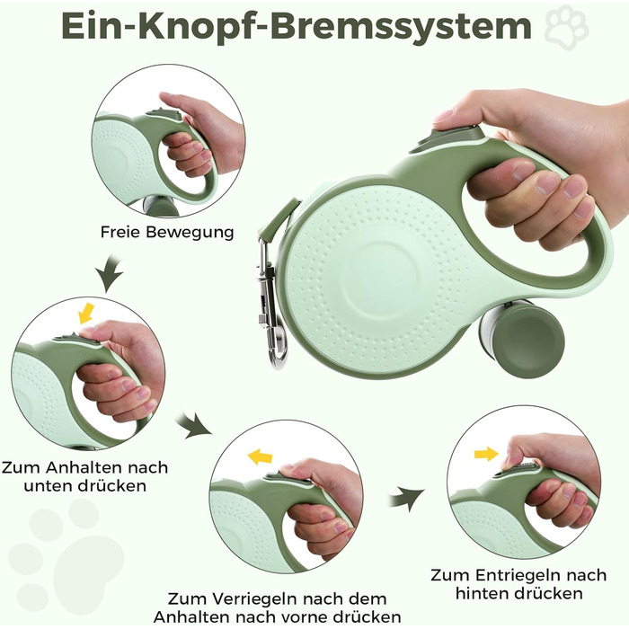 Рулетка для собак BMaobbo 8м, міцна сталева лебідка, тримач для відходів, антизаплутування, швидке гальмування, для собак до 50кг, для тренувань, лісу, пляжу