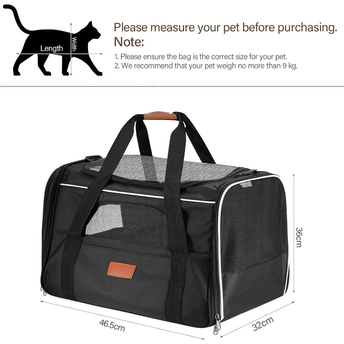 Транспортна переноска для котів Alitree, середнього розміру, до 9 кг, з регульованим плечовим ременем, дихаюча та складна