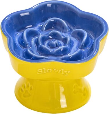 Миска для повільного годування домашніх тварин, керамічна, піднята та нахилена, для котів та маленьких собак, запобігає блювоті та удушенню (Рожева, Блакитна)