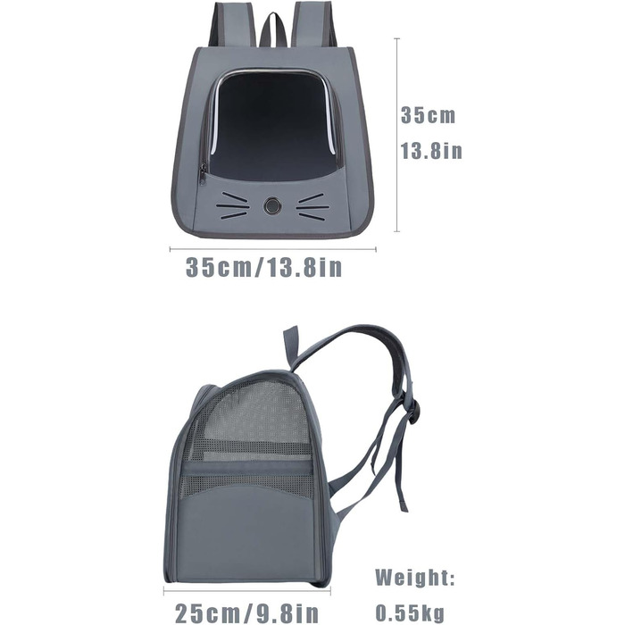Сумка-переноска для котів та дрібних тварин, рюкзак-переноска з сіткою, сірий колір