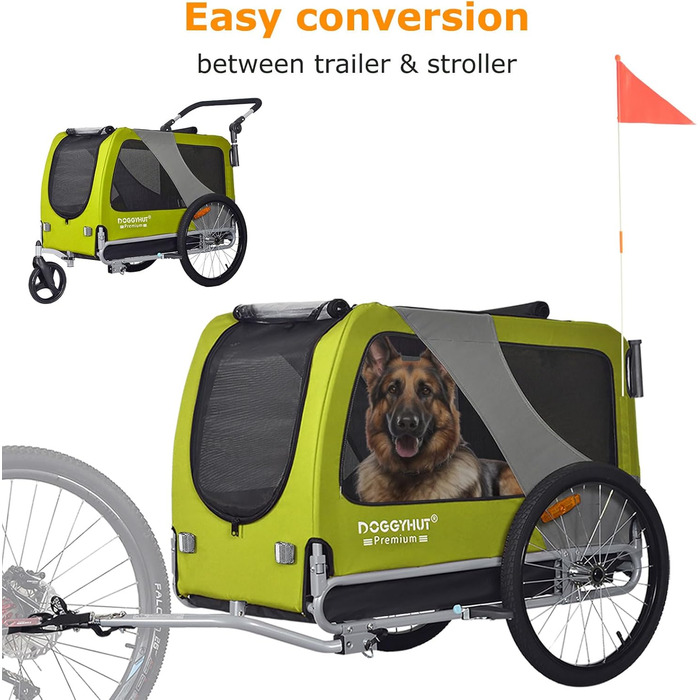 DOGGYHUT® Преміум XL 2-в-1 велопричіп та джоггер для собак 23-45 кг, причіп для велосипеда для собак, модель 80106