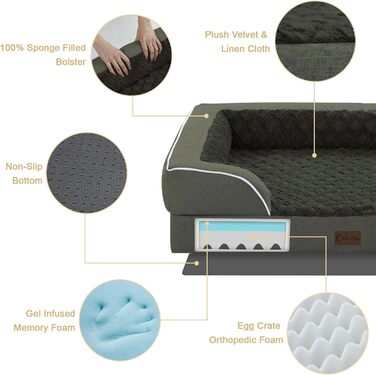 Ортопедичне ліжко для собак XXL, вологостійке, з Memory Foam, велике, 134 x 107 см, антиковзаюча підставка, зручне ліжко-диван для великих собак, темно-зелене