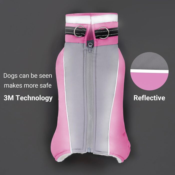 Тепла куртка для собак July's Song: флісова підкладка, бавовна, без рукавів, з нагрудником та світловідбиваючими смугами. Ідеально для зими та осені. Рожевий колір, для сук.